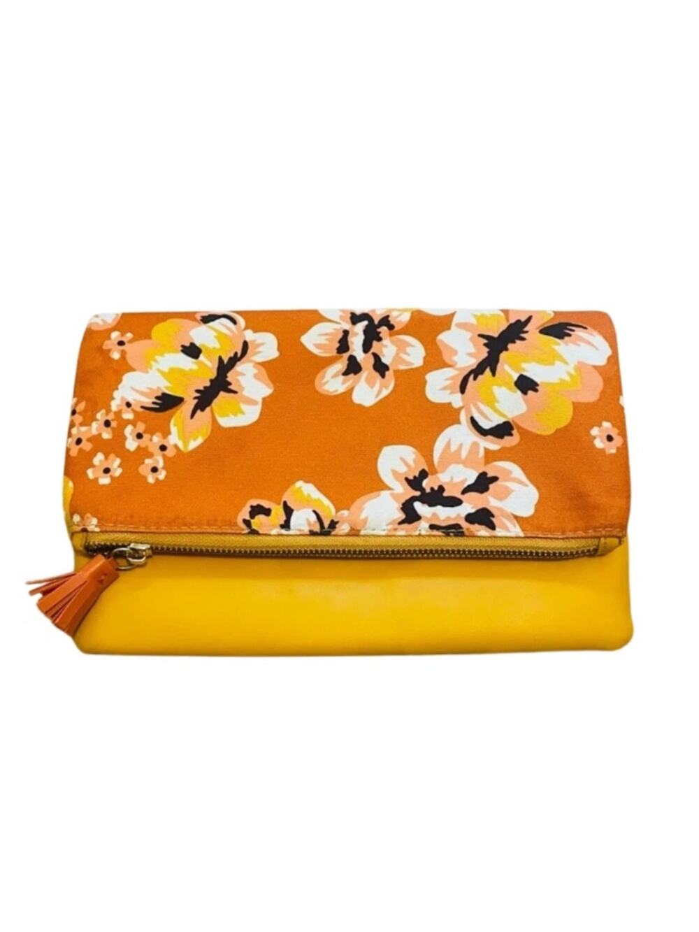 Rachel Rally Floral Fold-Over Clutch Purse Wristlet in Orange and Yellow #0193